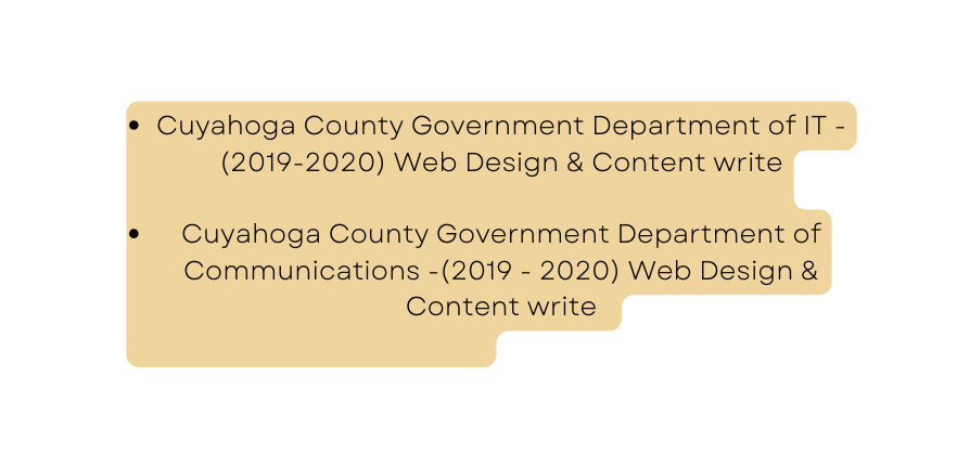 Cuyahoga County Government Department of IT 2019 2020 Web Design Content write Cuyahoga County Government Department of Communications 2019 2020 Web Design Content write